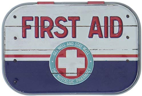 Nostalgic-Art Retro Pillendose, First Aid Blue – Emergency Supply – Geschenk-Idee für Nostalgie-Fans, Dose mit Minz-Dragees, Vintage, 4 x 6 x 1,6 cm