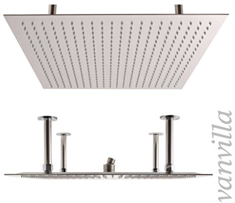 vanvilla Ultra Slim Duschkopf 50cm x 50cm Edelstahl gebürstet inkl. Deckenarm Regendusche Regenbrause 8211