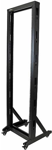 StarTech.com 42U Mobile Open Frame Network Rack with Wheels- 663lbs - 2 Post 19 Portable Rack for Computer, AV, Media, IT Equipment (2POSTRACK42)