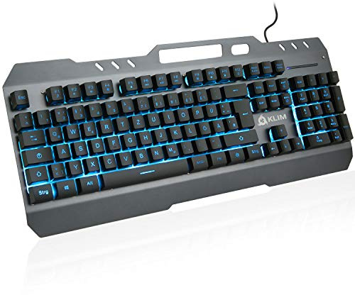 KLIM LIGHTNING - Nouvelle Version - Clavier Gamers Hybride Semi-Mécanique QWERTZ + Choix de 7 Couleurs + Garantie 5 ans - Structure en Métal - Clavier Gamer Gaming Jeux Vidéos PC Windows, Mac PS4