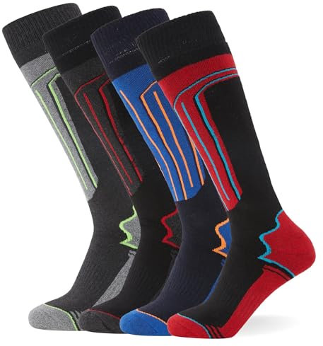 FM London Chaussettes de ski thermiques lot de 4 pour hommes et femmes - Coupe ergonomique pour un maximum de confort pendant l'activité