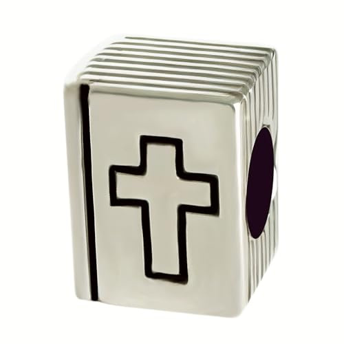 YiRong Schmuck-Charm, 925er-Sterlingsilber, Kreuz-Charm, Religion, Glaubensbuch, Weihnachten, für Pandora-Charm-Armband