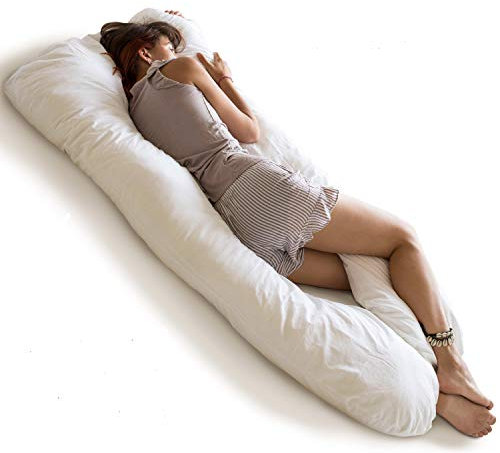 MINICAMP Cojín orgánico Forma de U Adultos - Apoyo Embarazo con Funda de algodón Gots y Relleno hipoalergénico - Cojín Maternidad para Dormir y Alivio (Blanco)