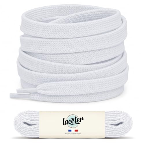 Laceter Lacets Plats Premium en Coton pour Baskets - Lacet de Remplacement pour chaussures de Sport et Sneakers ou pour Enfants - Épaisseur 8mm - Compatible avec Converse, Nike