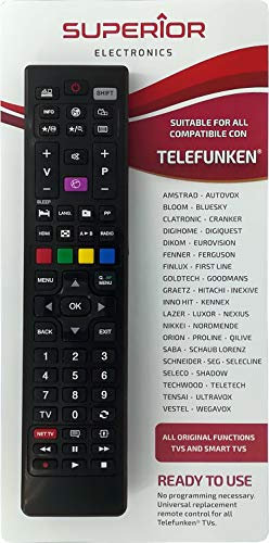 Superior Electronics Replacements Smart Telefunken - Telecomando Universale per TV Telefunken - Compatibile con Funzioni Smart TV - Pronto all’Uso, Nessuna Programmazione Necessaria - SUPTRB018