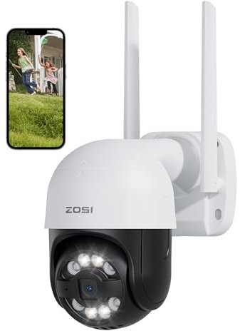 ZOSI Telecamera Wi-Fi Esterno 4MP, 2,5K Telecamera da Esterno WiFi 360° IP66, Visione Notturna a Colori, Videocamera Tracciamento Intelligente, Rilevamento di Umano, Veicoli e Aree
