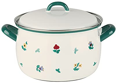 Riess, 0166-049, kruka med lock Ø 20 cm, GMUNDNER STREUMEN, emalj, volym (REc. ): 3,5 liter, tillverkad i Österrike, LBH: 27,0 x 21,7 x 18,0 cm, 1,562 kg, induktionsspis kompatibel, gasspis lämplig