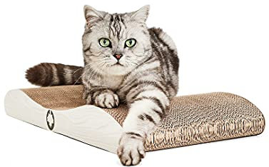 CanadianCat Company | Kratzkarton Comet L | 60 x 29 x 7 cm | Kratzmöbel, Kratzbrett | XL Qualitäts-Pappe +Katzenminze | weiß Holzoptik