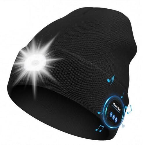 shenkey Berretto Bluetooth con LED Illuminato,5 LED Beanie cap Wireless Headset Music Hat Regali tecnologici per Uomo Donna Teen Boys Girls