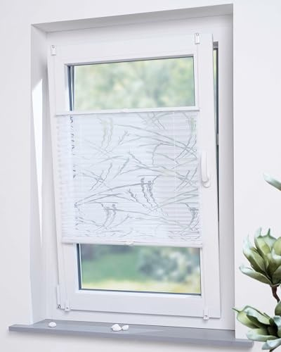 DECOLIA by Garesa Fenster Klemmfix Plissee ohne Bohren 100 x 130 cm Burnout Streifen, Weiß - Lichtdurchlässiger Fenster Sichtschutz und Fenster Deko, Faltrollo