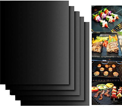 BBQ Grill Mat Set of 5 Non Stick, Heavy Duty, Reusable, and Easy to Clean, Barbecue Grill Mats Easy Use on Gas Charcoal Electric Grills, 15.75 x 13 Inch