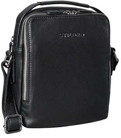 STILORD Bastian Schultertasche Herren Leder Vintage Umhängetasche für Männer Messenger Bag Kleine Herrentasche Handtasche mit Handgriff Cross-Body Bag Echtleder Farbe:schwarz