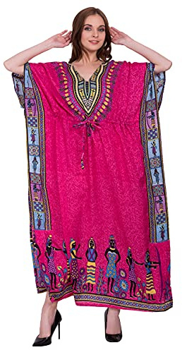 Shah Crafts. Women Kaftan Dress Kimono Caftan Ladies Long Gown Beach Cover Up Night Maxi Tunic Dresses Plus Size Pink