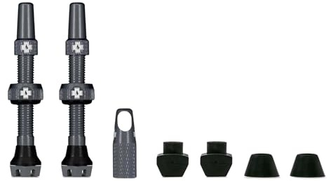 Muc-Off Graue Presta Tubeless Ventile, 44 mm - Hochwertige Anti-Leck Fahrradventile mit integriertem Werkzeug zum Entfernen des Ventilkerns