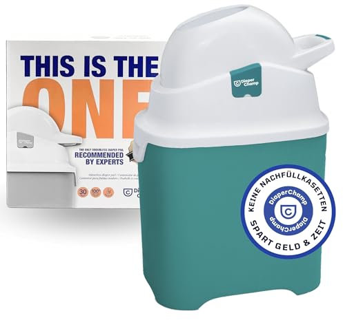 Geruchsdichter Windeleimer Diaper Champ ONE Windelbehälter funktioniert mit normalen Tüten Müllbeutel - Mülleimer ohne Nachfüllkassetten - +/- 30 Windeln - einfache Einhandbedienung - petrol/weiß