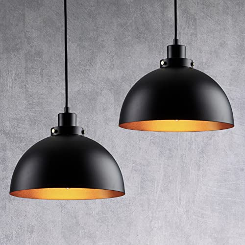 FORCOSO 2 x Pendelleuchte Schwarz Gold - Modern Industriel Hängelampe | Metall Hängeleuchte Deckenleuchte E27, für Wohnzimmer Schlafzimmer Esszimmer Küche Restaurant Flur Bar (Schwarz)