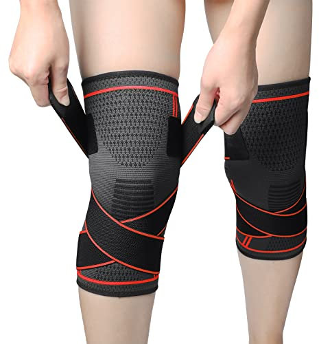 MILAIUN - Ginocchiere per uomini e donne, antiscivolo, traspiranti, unisex, per sport all'aria aperta o esercizi di forza, 2 pezzi (rosso, L)