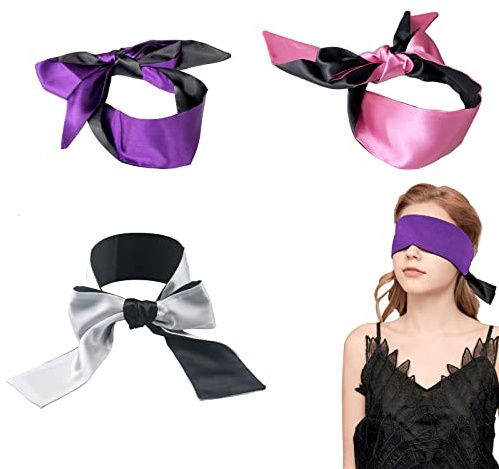 LOCKISH Augenbinde, Augenbinde für Erwachsene, 3 Stück, Augenbinde für Spiele, Augenmaske für Schlafspiele, Satin-Seide, Augenabdeckungen, Satin-Schlafmaske (Rosa, Weiß, Violett), Rosa, Weiß, Violett,