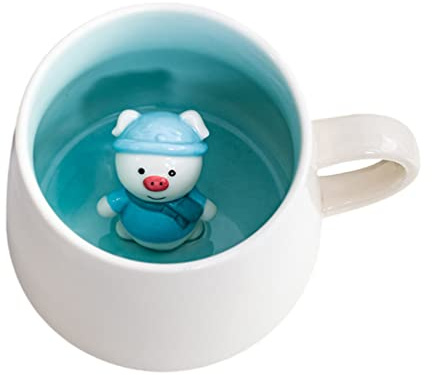 Biigming Tasse mit Schwein 3d Tier Tasse 12oz Kaffeetasse Handgemachte Figur Milch Teetasse Lustige Geschenke für frauen Freunde Kinder Mädchen Frau Geburtstagsgeschenk(Schwein)