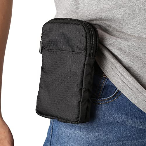 Handy Gürteltasche mit Clip, Kleine Umhängetasche mit Geldbörse Herren | Schwarz Herren Handy Schultertasche mit Geldbörse Bauchtasche Gürtelclip Hülle mit Gürtel Schlaufe für Wandern Reisen Outdoor