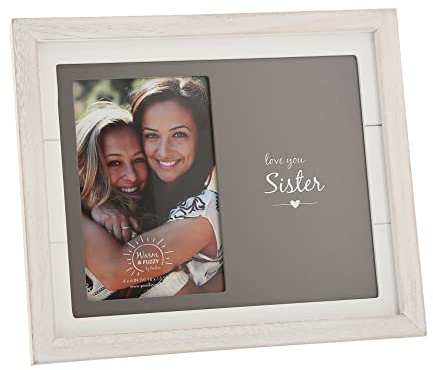 Pavilion Gift Company - Love You Sister MDF Photo Frame, Holds 4” x 6” Photo, Distressed Picture Frame, Textured Wood Grain Finish, 1 Count, 10 x 8.5-inches Overall