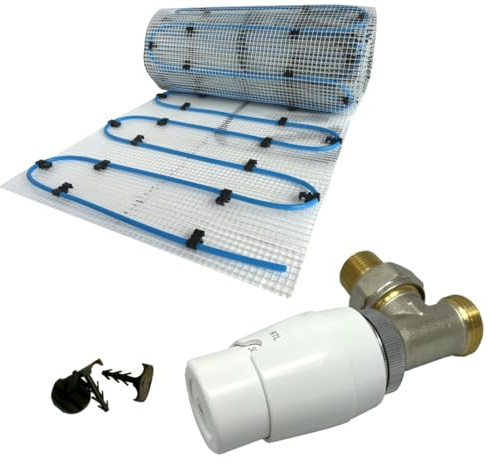 Dünnbett Warmwasser Fußbodenheizung HoWaTech Komplett Set 2,5-10m² Einrohr Heizmatte und RTL-Ventil Eckausführung, Heizfläche:2.50m²