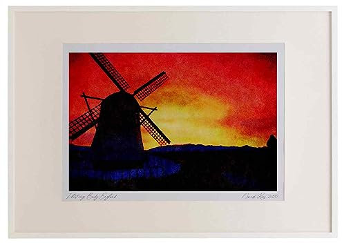 790063 Windmill Silhouette With Mountains, Skagit Valley, Washington State, U.S.A. Watercolour A3 Picture Frame Limited Edition A4