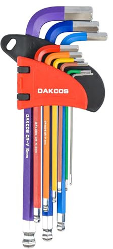 DAKCOS Innensechskantschlüssel Satz 9 tlg mit Kugelkopf Innensechskant Satz Winkelschlüssel Set HX mit CR-V, Metrisch, 1,5 bis 10 mm, in Kunststoffclip