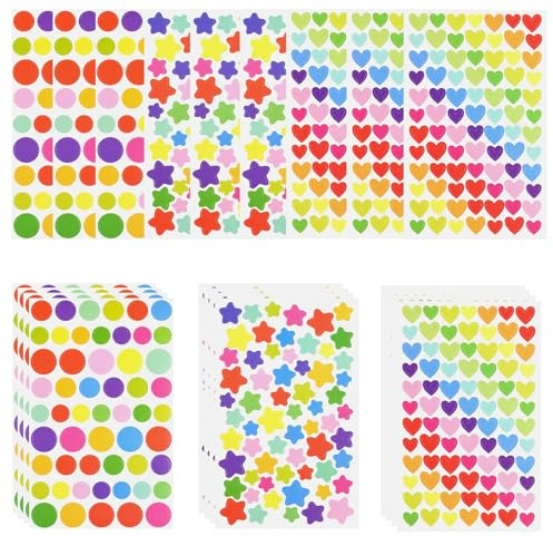 Coloured Dot Stickers, 36 Sheet Different Shapes Coloured Labels Paper Self Adhesive Waterproof Sticky Coding Labels Name Tag Sticker for Student Classroom Office Home Marking Calendar Decorations