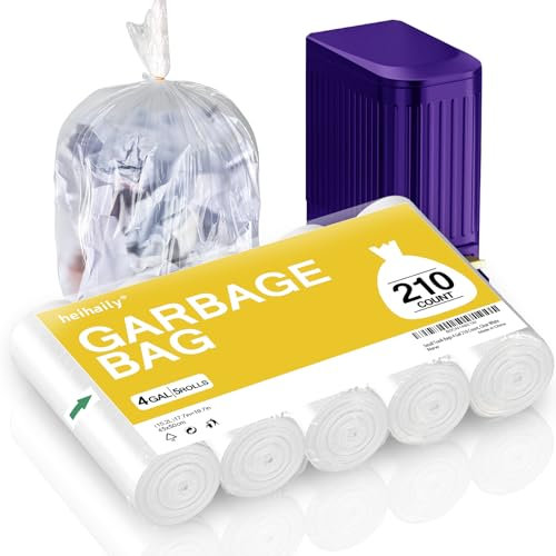 Bolsas de basura pequeñas de 4 galones, bolsas de basura para baño, cocina, oficina, bolsas de basura, 10 L, 210 unidades, color blanco transparente