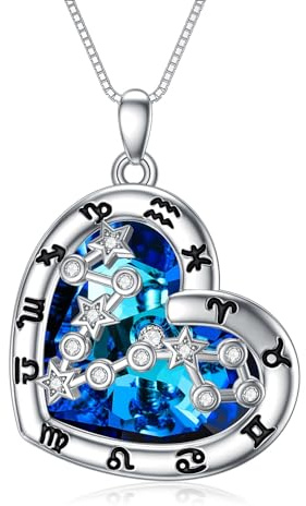 enjoylifecreative Damen 12 Sternzeichen Kristall Halskette 925er Sterling Silber Horoskop Geburtsstein Anhänger Kette Sternbilder Astrologie Schmuck Geschenke für Frauen Mädchen