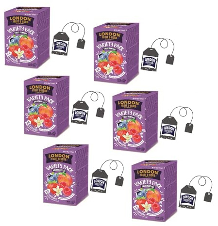 London Fruit® | Surtido de Infusiones 4 Sabores | Frambuesa, melocotón, fresa y vainilla, té de hierbas de arándanos | Infusiones De Frutas Sin Cafeína - Tot 120 Sobres (240 Gr)