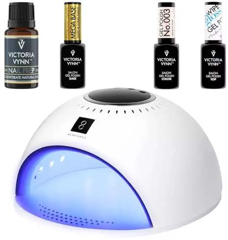 UV-LED-Lampe Set - 84W Lampe, Victoria Vynn Nail Prep, Mega Base Clear, Top-Glanz, Marshmallow (Perfectly Nude)