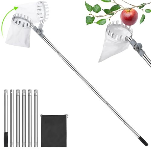 Donken 2.6m Apfelpflücker, Obstpflücker mit Stiel & Einstellbarem Kopf, Kirschpflücker Obstsammler für Äpfel Kirschen Birnen Pflaumen, Kirschpflücker mit Baumwollbeutel