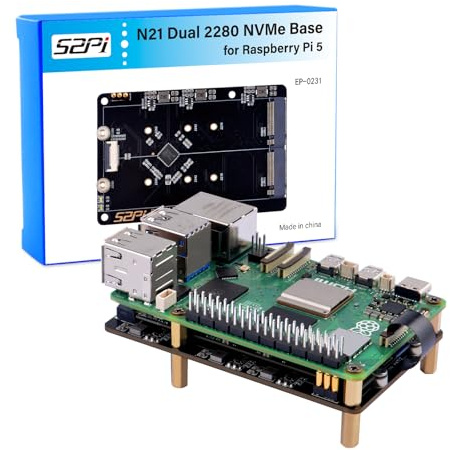 GeeekPi N21 Dual NVMe SSD Shield Botten för Raspberry Pi 5, Stöder Hailo-8 AI Accelerator, N21 Dual 2280 NVMe bas, Stöd två 2230/2242/2260/2280 NVMe SSDs