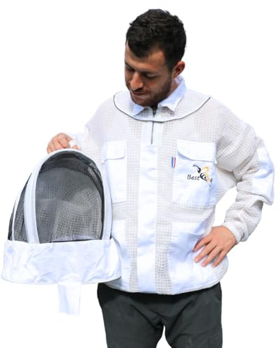 Best Bee Imkerin Imkerei Belüftet Dicker Stoff in drei Schichten von hoher Qualität, mit robustem Reißverschluss, abnehmbare Kapuze, Werkzeugtaschen, belüftete Imkerjacke gegen Bienen (XXL)