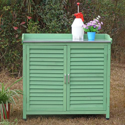 Gartenschrank Aus Holz Für Den Außenbereich – Wasserdichter Und Sonnenfester Werkzeugschrank Mit Verstellbaren Regalen, Schuhregal Für Balkon, Terrasse Und Hinterhof(Green)