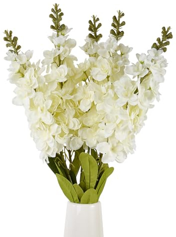6PCS Snapdragon Artificial Flowers Delphinium 33.50 in Long Stem Larkspur Fake Silk Snapdragon Flowers for Tall Floral Vase for Home Wedding Floral Arrangement Centerpiece Table Decoration (White)