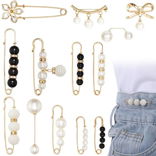 Tyqour 13 Pcs Pearl Brooch Pins Retro Brooches and Pin for Women Decorative Safety Pins Sweater Shawl Clip Elegant Pearl Cardigan Collar Brooch Faux Rhinestones Brooches Pin for Clothing Dress Hat