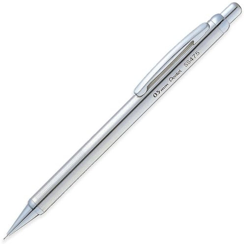Pentel Sterling Executive Mechanical Pencil - Stainless Steel Barrel - SS475-0.5mm Nib with built in Eraser & 2 Hi-Polymer HB Leads