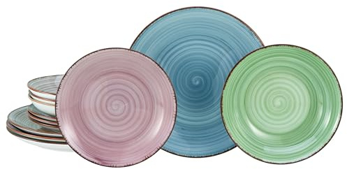 CreaTable, 23332, Serie Samba, 12-teiliges Geschirrset für 4 Personen, Teller Set aus Porzellan, spülmaschinen- und mikrowellengeeignet, Qualitätsproduktion