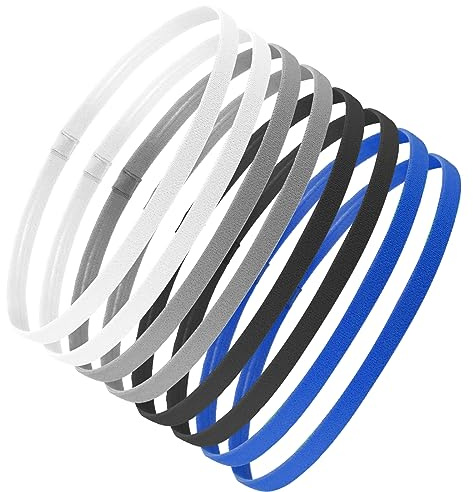 8 diademas deportivas para niños, diademas de fitness, estrechas, elásticas, antideslizantes, elásticas, deportivas, para niños, niñas, color negro, blanco, azul, gris