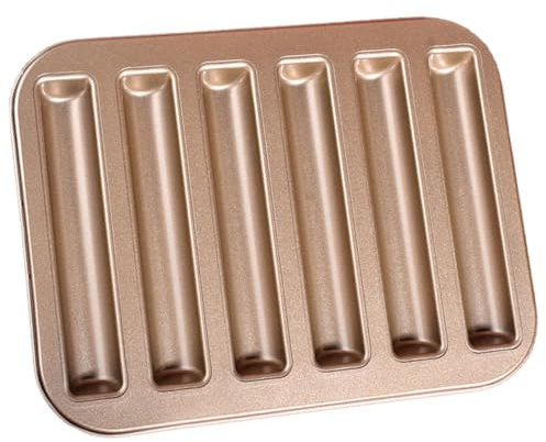 OFFSCH Moule à Pâtisserie Antiadhésif en Acier Carbone Or, 6 Cavités Longues pour Gâteaux, Compatible Micro-ondes, Cuisson Maison Four
