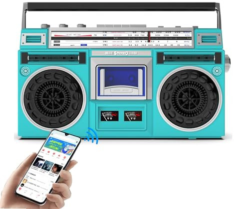 Reproductor de CD y Cintas Boombox Retro, Boombox Retro con Bluetooth de los años 80, Compatible con Entrada SD/USB, con Radio Am/FM, grabación/transcripción con un Solo Clic, para reuniones Familia