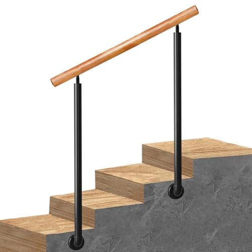 Pasamanos para escalones interiores y exteriores, barandilla de escalera de montaje lateral para pared, pasamanos de transición de hierro forjado de doble poste, se adapta a 2 o 3 escalones(60cm)