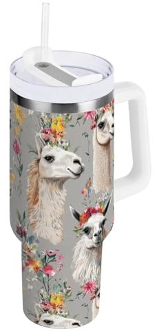 FRODOTGV Aesthetic Llama - Vaso aislado al vacío con pajilla, resistente a fugas, botella de agua de 40 onzas, reutilizable, taza de viaje para café caliente, para el hogar, la oficina o el coche