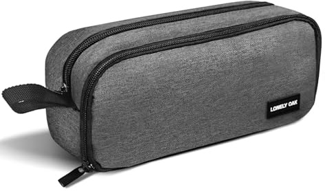 Lonely Oak Grande Trousse Scolaire, Étui à Crayons de Couleur Capacité Extra Large à Fermeture Fluide, Trousse en Tissu with Compartiment Supplémentaire pour Fille & Garcon(Gris)