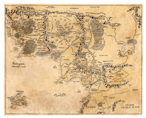 Retro Middle Earth World Map Tapestry, Vintage Fantasy Parchment Fabric Poster, Ancient Map Wall Hanging For Bedroom And Living Room