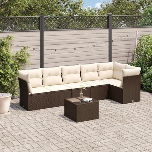 Verderoom 7-TLG Balkon Sofa mit Kissen Braun Poly Rattan, Loungemöbel, Rattan Sofa Balkon, Balkon Lounge, Lounge, Rattan Sofa, Polyrattan Gartensofa