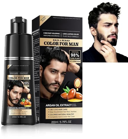 Shampoing Colorant,Shampooing Colorant Cheveux Blancs,Shampoing Colorant Noir 3 En 1,Couvre Cheveux Blancs En Quelques Minutes,Coloration Naturelle InstantanéE Pour Hommes,Soin Et Teinture,200ml